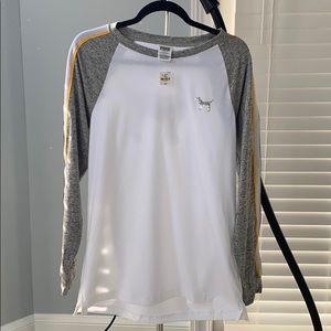 PINK long sleeve baseball tee with sequins